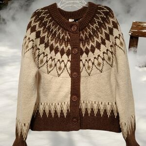 L🤎Chic Nordic Pattern Chalet Cardigan in Brown and Cream